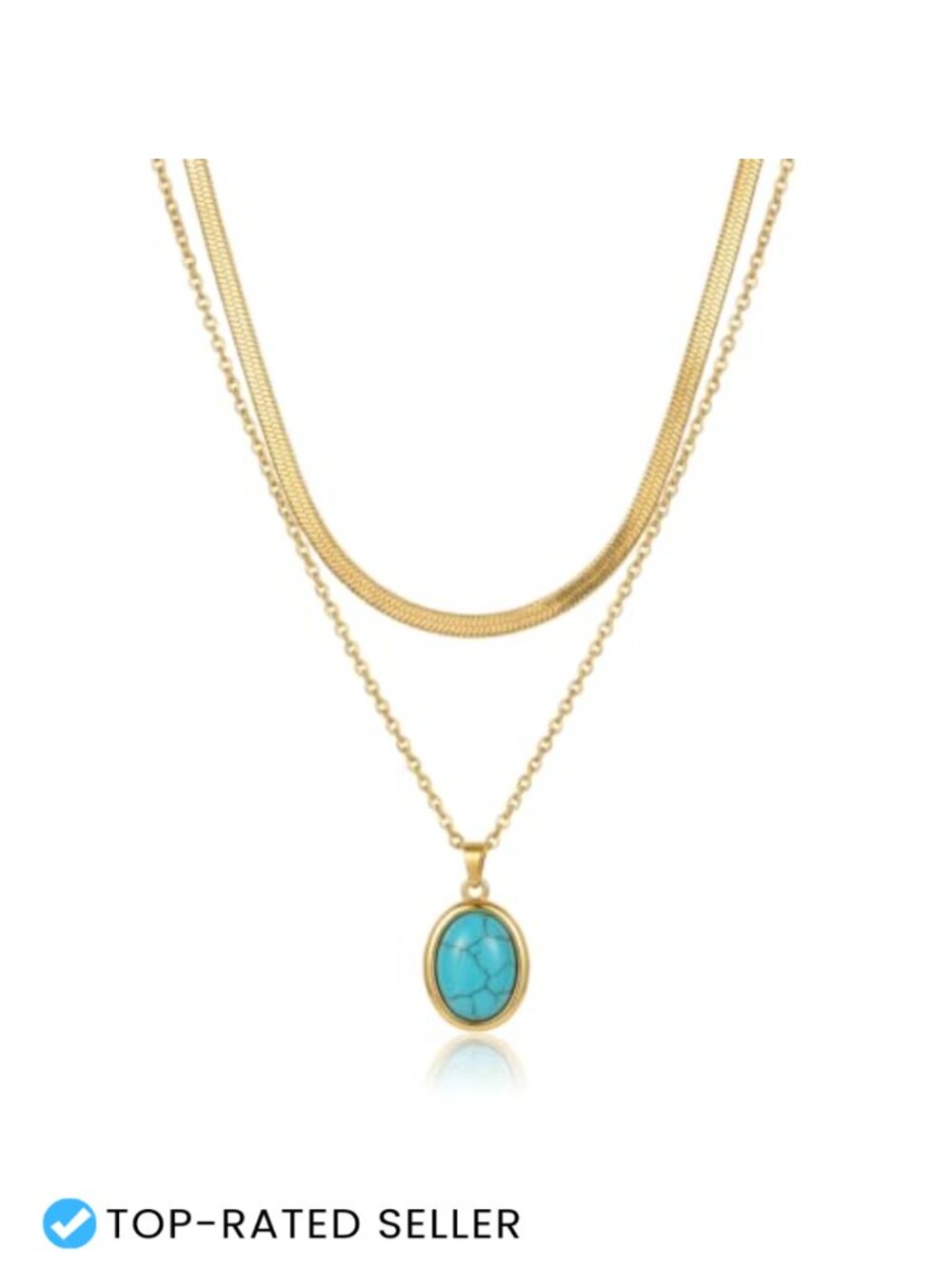 Stainless Steel Turquoise Pendant Necklace Boho